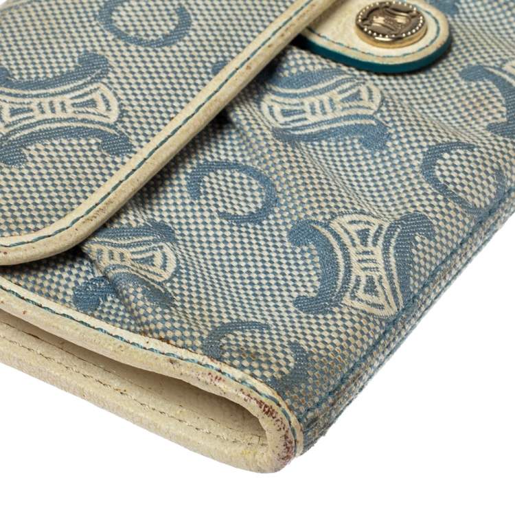 Pre Owned Celine Blue Macadam Denim and Leather Trim Continental Wallet