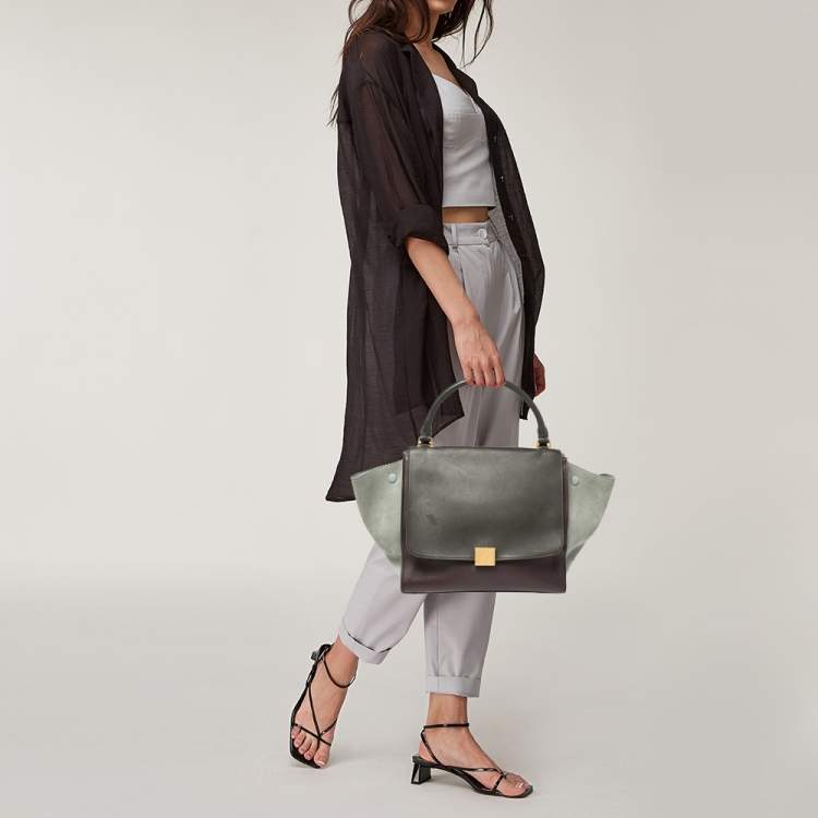 Pre Owned Celine Multicolor Leather and Suede Medium Trapeze Top Handle Bag