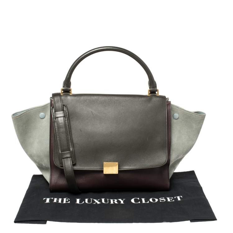 Pre Owned Celine Multicolor Leather and Suede Medium Trapeze Top Handle Bag