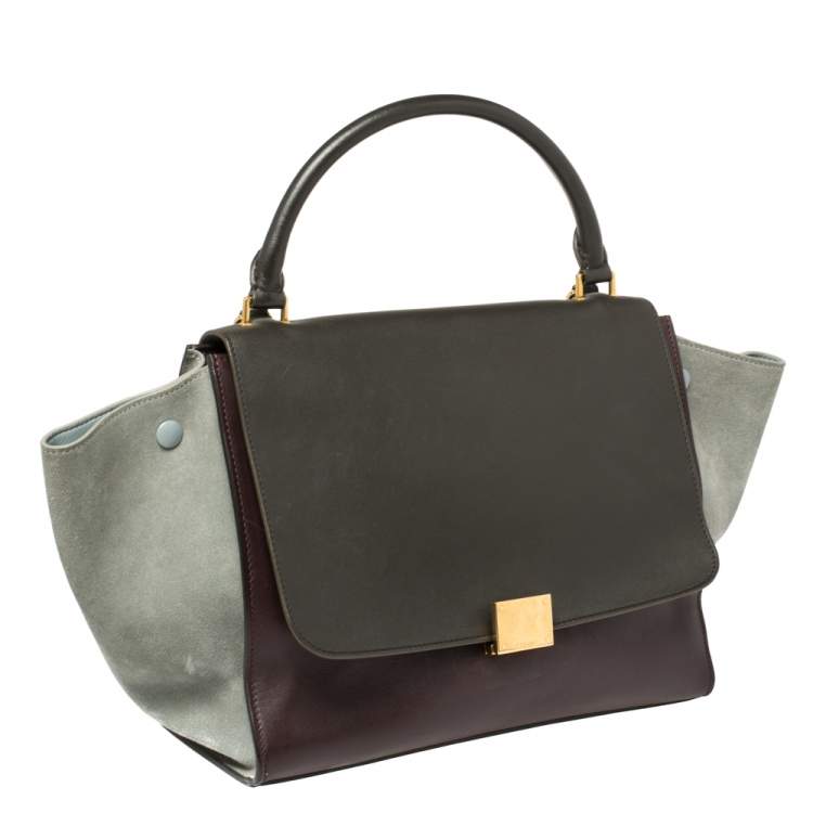 Pre Owned Celine Multicolor Leather and Suede Medium Trapeze Top Handle Bag