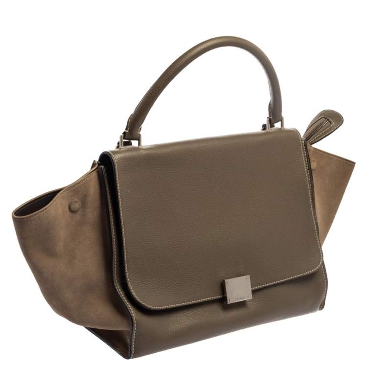 Pre Owned Celine Brown Leather and Suede Medium Trapeze Top Handle Bag
