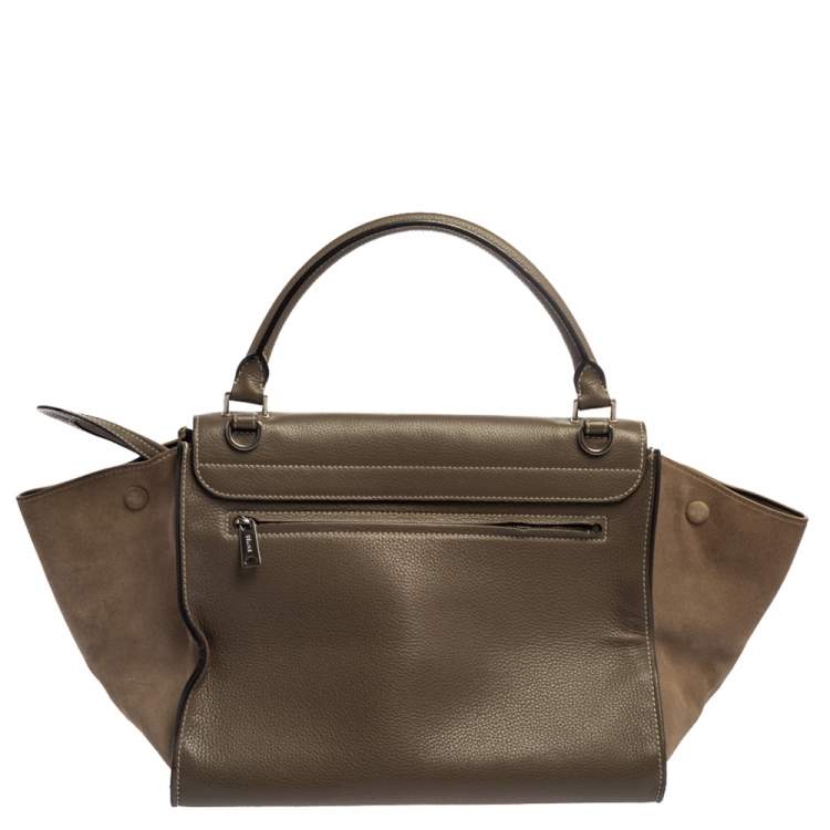 Pre Owned Celine Brown Leather and Suede Medium Trapeze Top Handle Bag