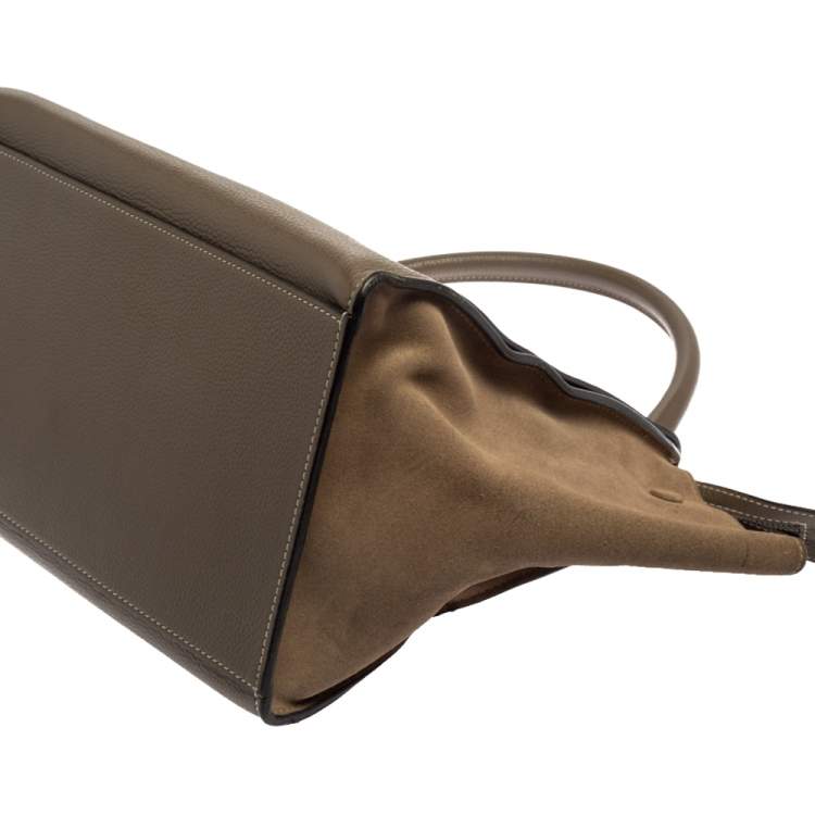 Pre Owned Celine Brown Leather and Suede Medium Trapeze Top Handle Bag