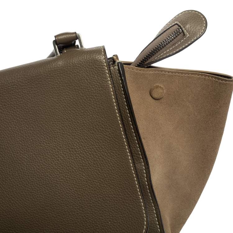 Pre Owned Celine Brown Leather and Suede Medium Trapeze Top Handle Bag