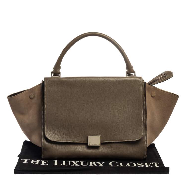 Pre Owned Celine Brown Leather and Suede Medium Trapeze Top Handle Bag