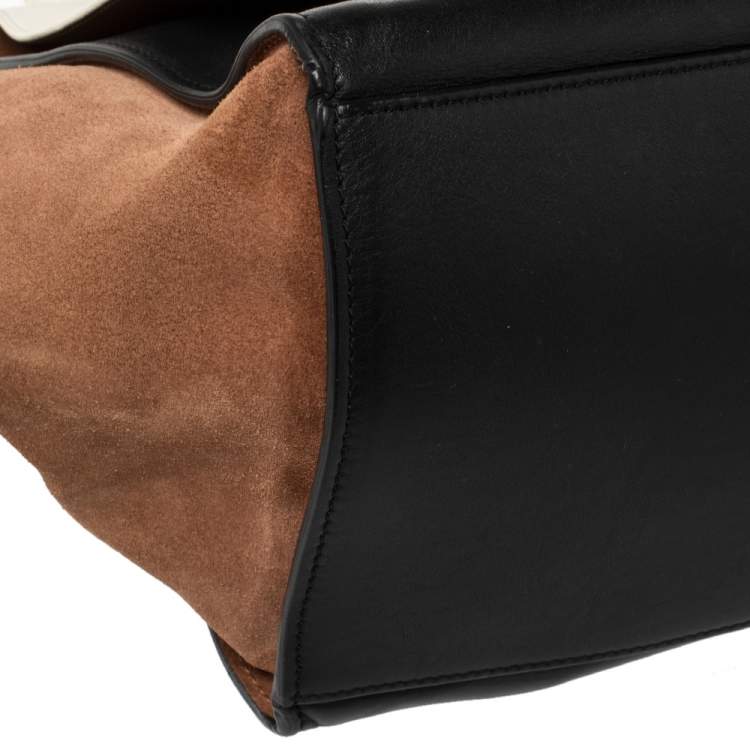 Pre Owned Celine Tri Color Leather and Suede Medium Trapeze Top Handle Bag
