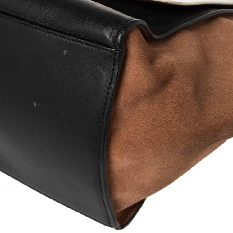 Pre Owned Celine Tri Color Leather and Suede Medium Trapeze Top Handle Bag