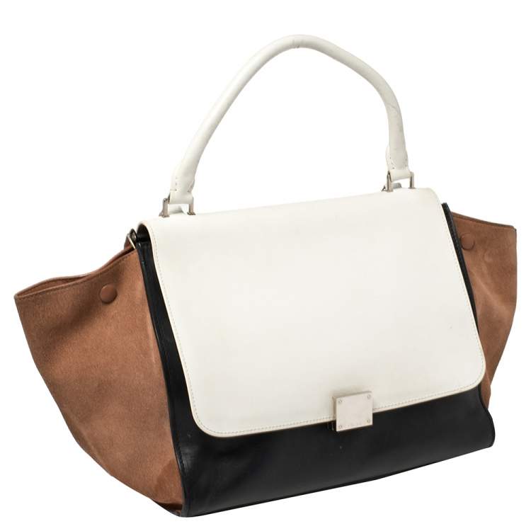Pre Owned Celine Tri Color Leather and Suede Medium Trapeze Top Handle Bag