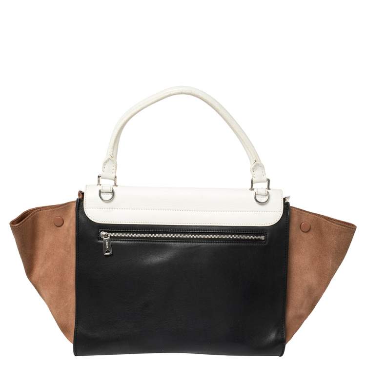 Pre Owned Celine Tri Color Leather and Suede Medium Trapeze Top Handle Bag