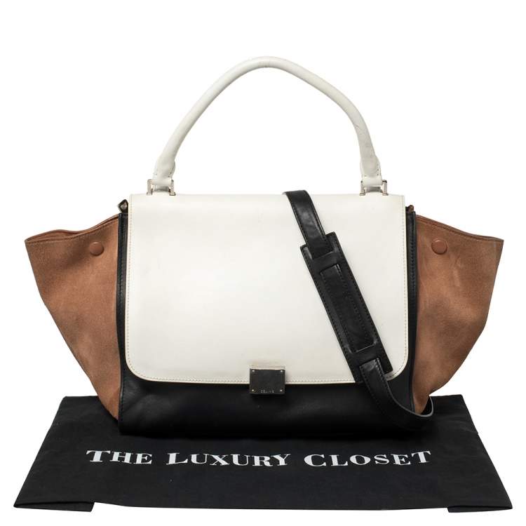 Pre Owned Celine Tri Color Leather and Suede Medium Trapeze Top Handle Bag