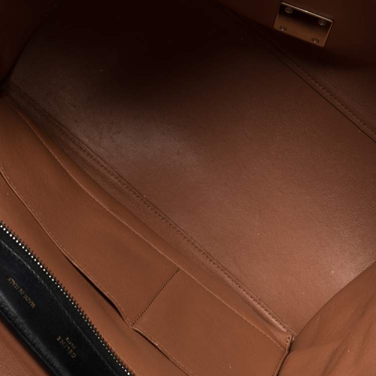 Pre Owned Celine Tri Color Leather and Suede Medium Trapeze Top Handle Bag