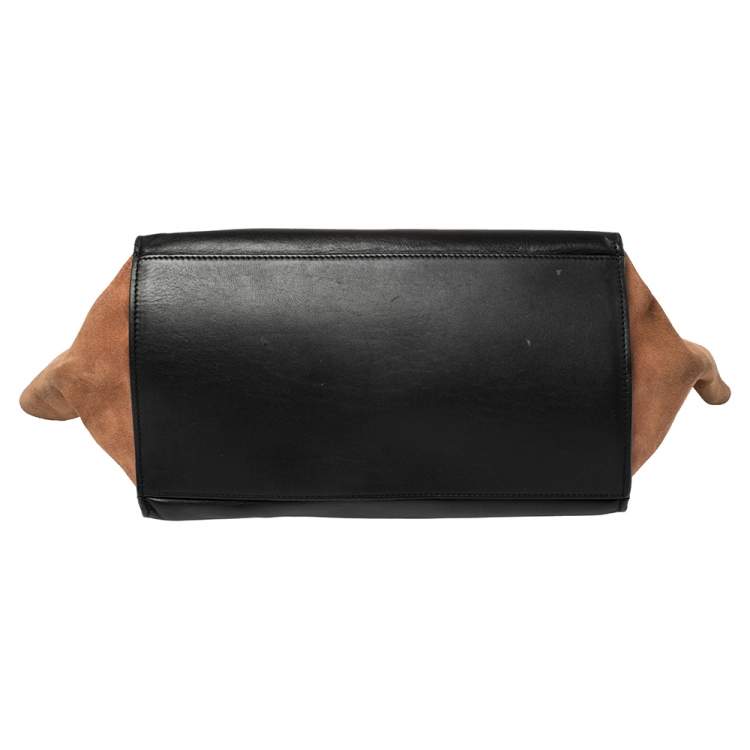 Pre Owned Celine Tri Color Leather and Suede Medium Trapeze Top Handle Bag