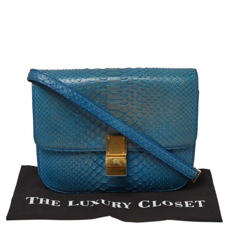 Pre Owned Celine Blue Python Medium Classic Box Shoulder Bag