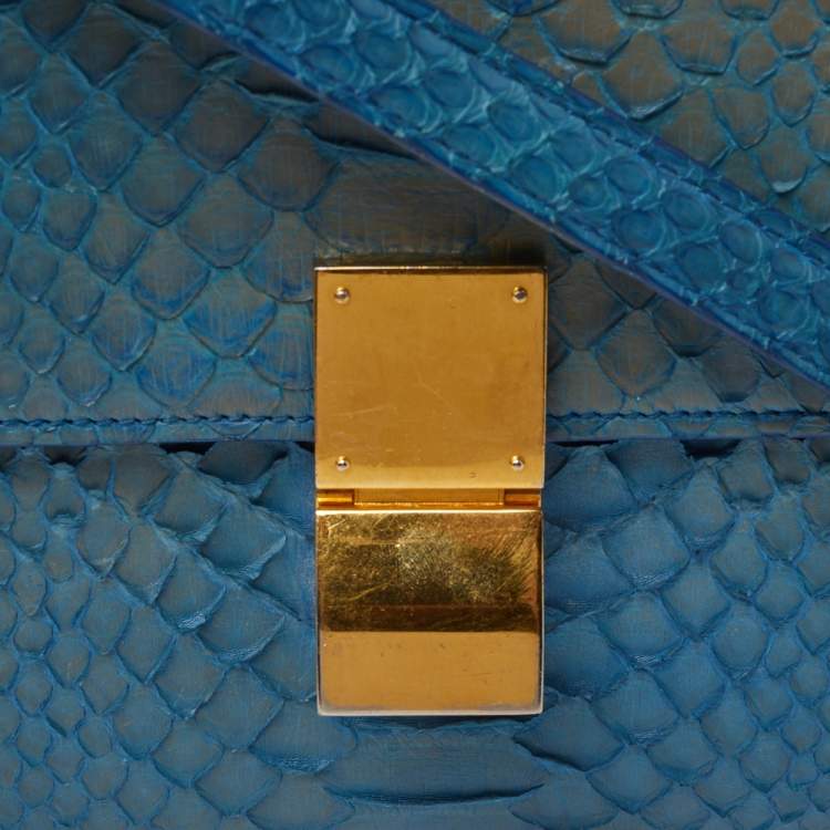 Pre Owned Celine Blue Python Medium Classic Box Shoulder Bag