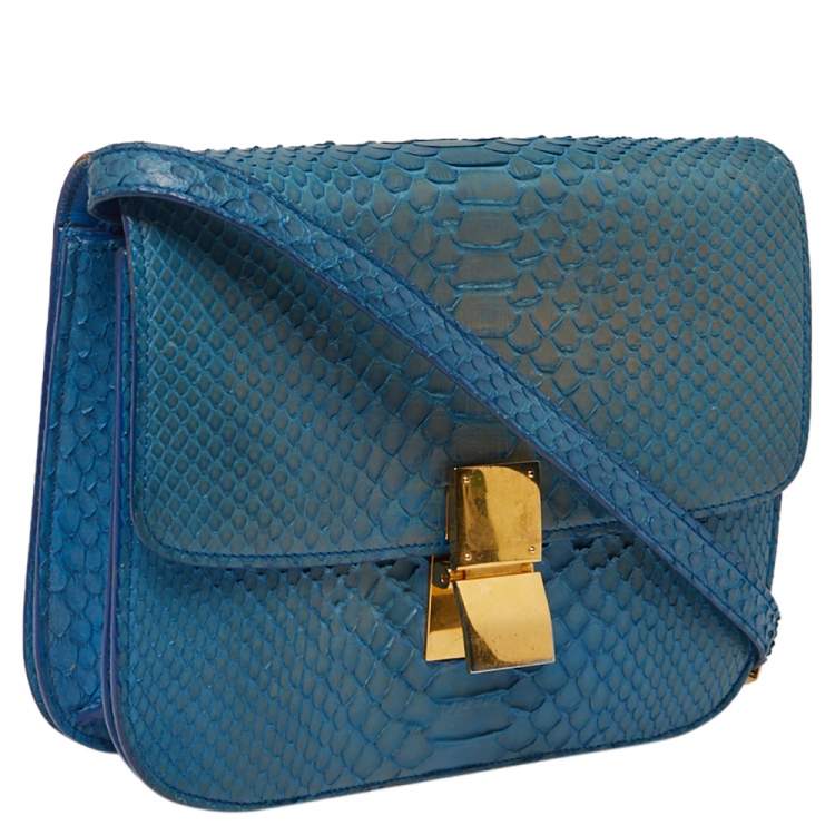Pre Owned Celine Blue Python Medium Classic Box Shoulder Bag