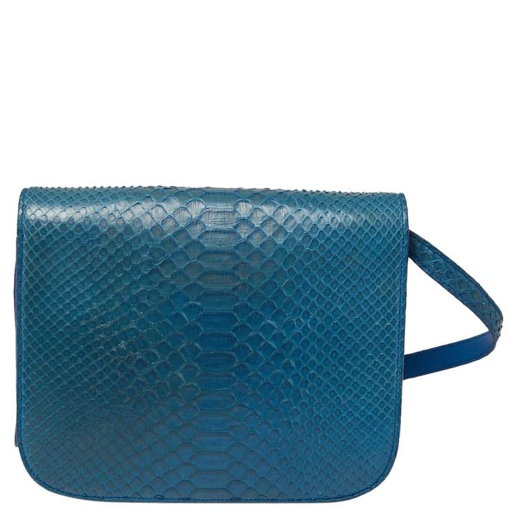 Pre Owned Celine Blue Python Medium Classic Box Shoulder Bag