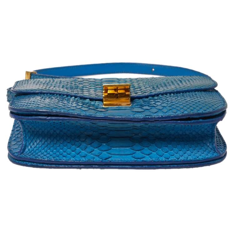 Pre Owned Celine Blue Python Medium Classic Box Shoulder Bag