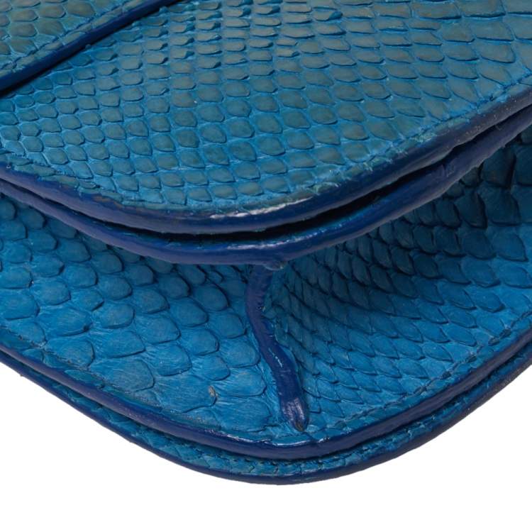 Pre Owned Celine Blue Python Medium Classic Box Shoulder Bag