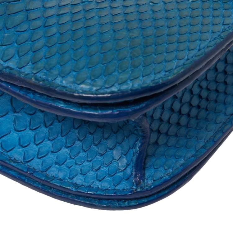 Pre Owned Celine Blue Python Medium Classic Box Shoulder Bag