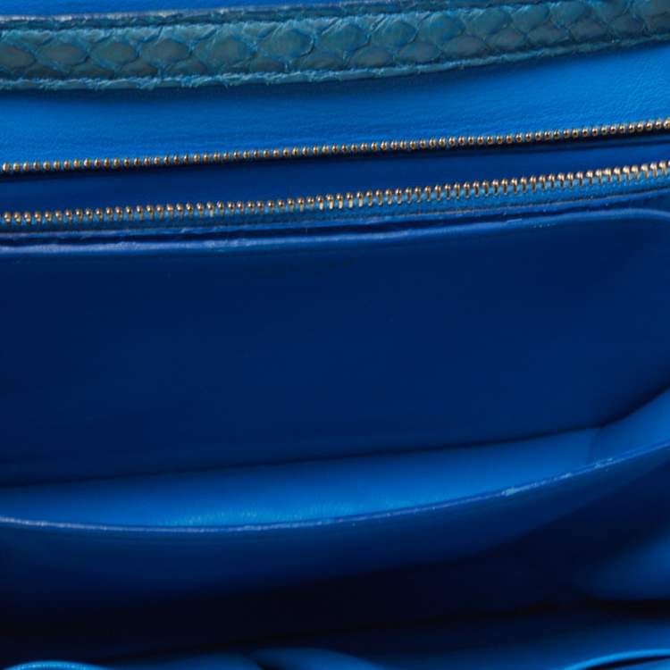 Pre Owned Celine Blue Python Medium Classic Box Shoulder Bag