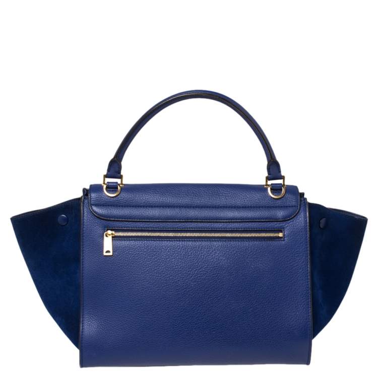 مملوكة مسبقًا Celine Blue Leather and Suede Medium Trapeze Top Handle Bag