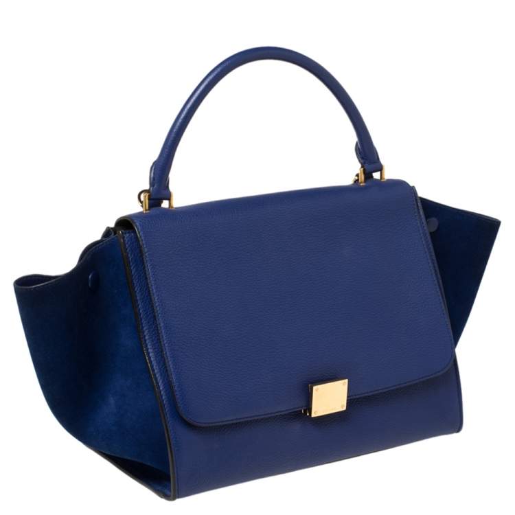 مملوكة مسبقًا Celine Blue Leather and Suede Medium Trapeze Top Handle Bag