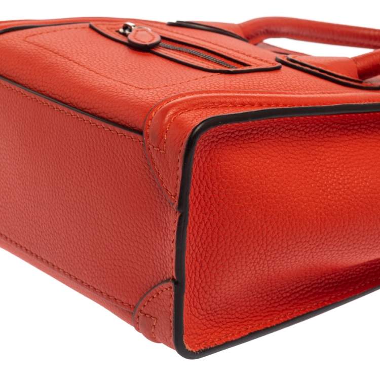 Pre Owned Celine Orange Leather Nano Luggage Tote