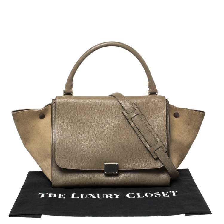 Pre Owned Celine Khaki Green Leather and Suede Medium Trapeze Top Handle Bag