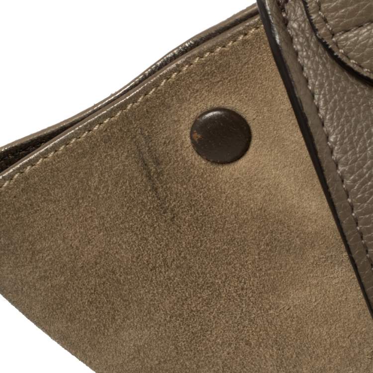 Pre Owned Celine Khaki Green Leather and Suede Medium Trapeze Top Handle Bag