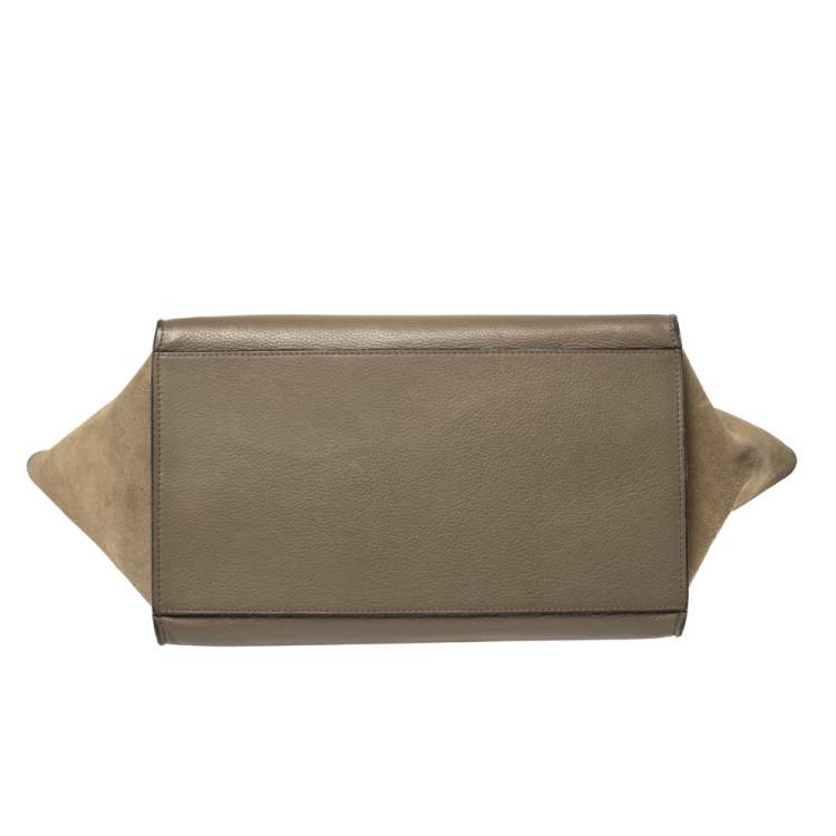 Pre Owned Celine Khaki Green Leather and Suede Medium Trapeze Top Handle Bag