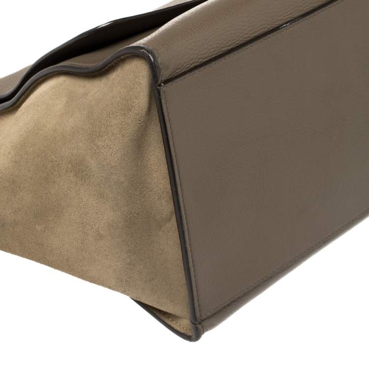 Pre Owned Celine Khaki Green Leather and Suede Medium Trapeze Top Handle Bag