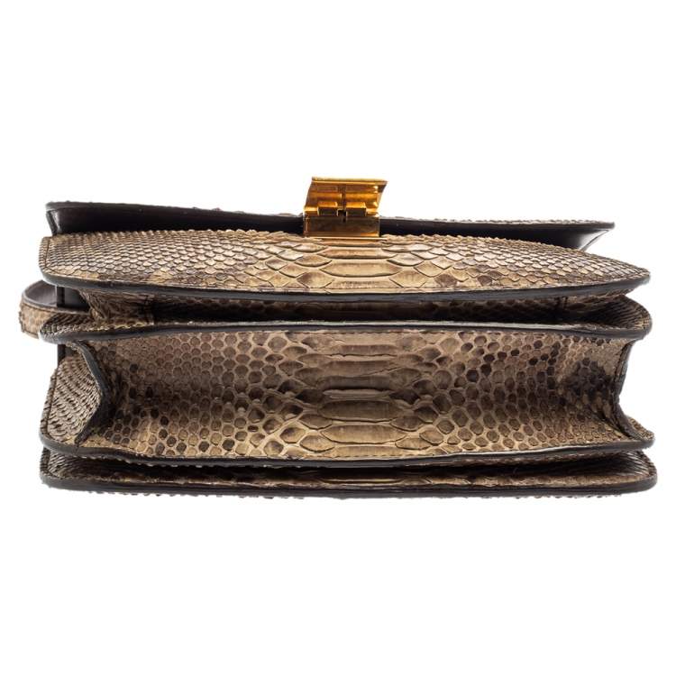 Pre Owned Celine Brown Python Medium Classic Box Shoulder Bag
