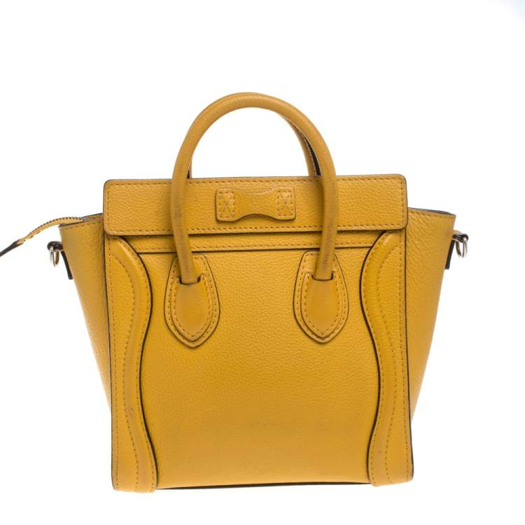 Pre Owned Celine Mustard Leather Nano Luggage Tote