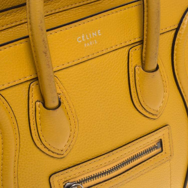Pre Owned Celine Mustard Leather Nano Luggage Tote