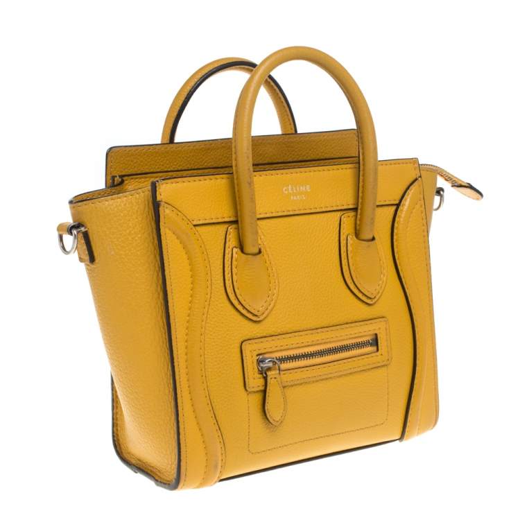 Pre Owned Celine Mustard Leather Nano Luggage Tote
