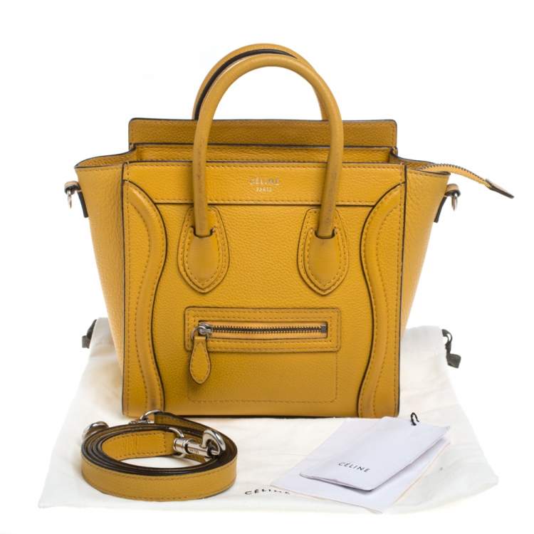 Pre Owned Celine Mustard Leather Nano Luggage Tote