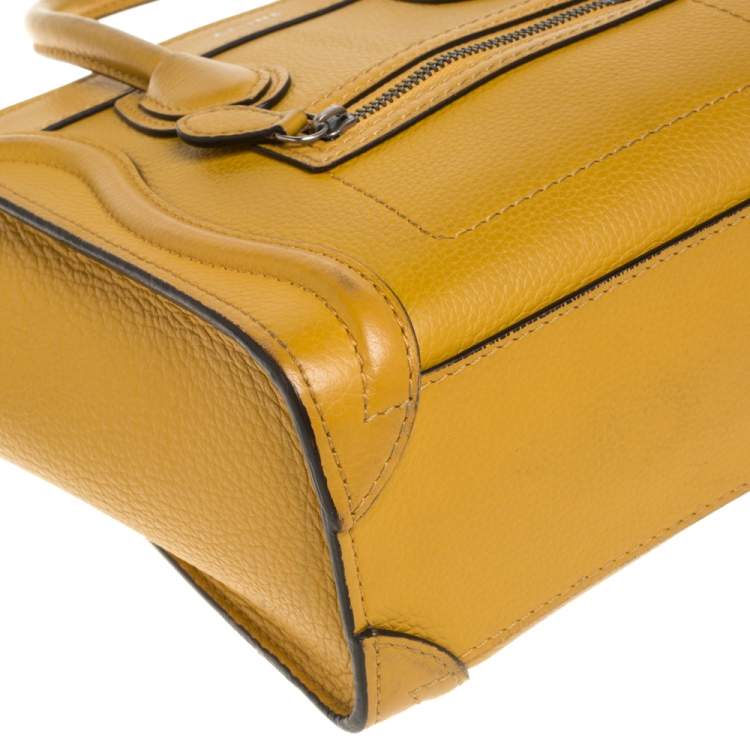 Pre Owned Celine Mustard Leather Nano Luggage Tote
