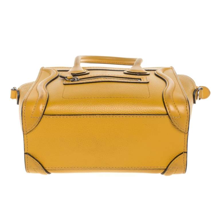 Pre Owned Celine Mustard Leather Nano Luggage Tote