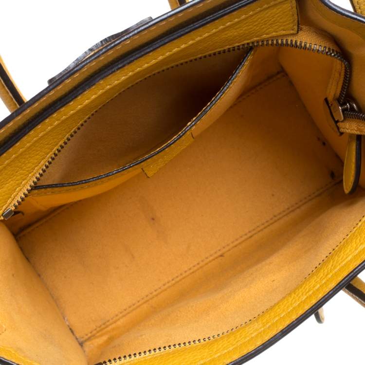 Pre Owned Celine Mustard Leather Nano Luggage Tote