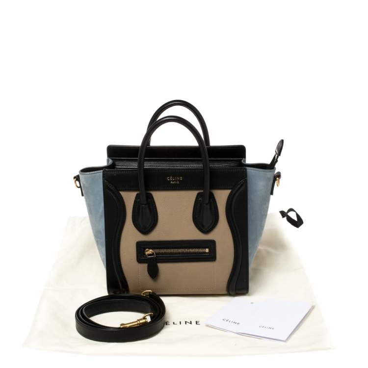 Pre Owned Celine Multicolor Leather and Suede Nano Luggage Tote