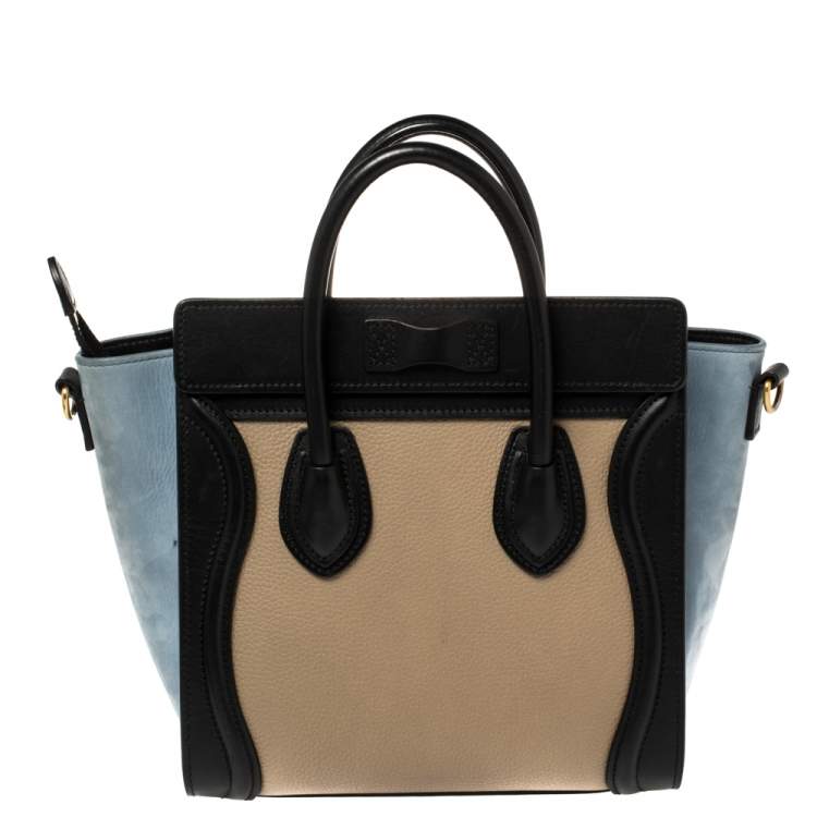 Pre Owned Celine Multicolor Leather and Suede Nano Luggage Tote