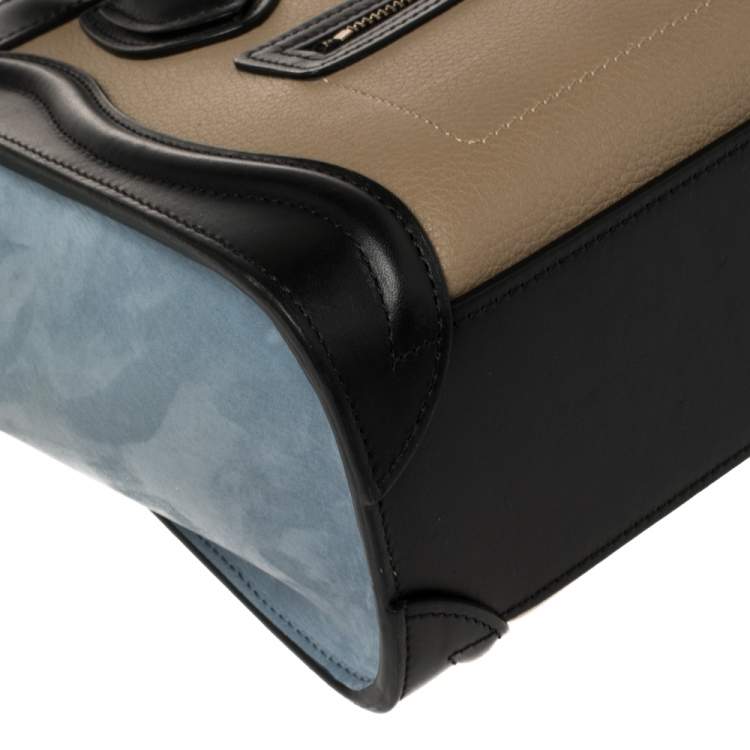 Pre Owned Celine Multicolor Leather and Suede Nano Luggage Tote