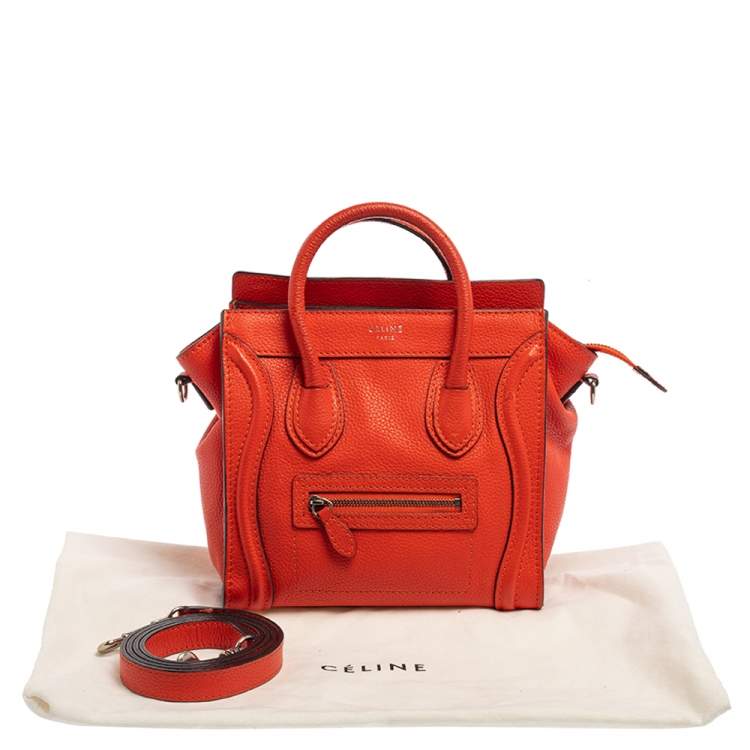 Pre Owned Celine Orange Leather Nano Luggage Tote