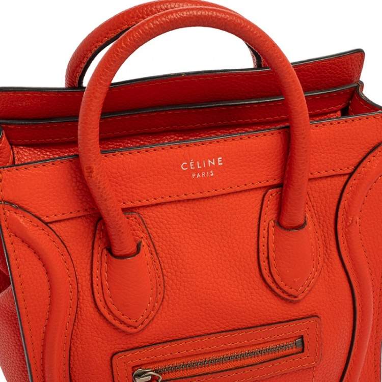 Pre Owned Celine Orange Leather Nano Luggage Tote