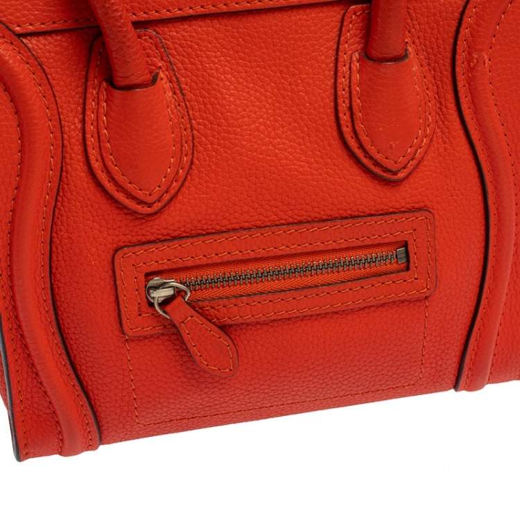 Pre Owned Celine Orange Leather Nano Luggage Tote