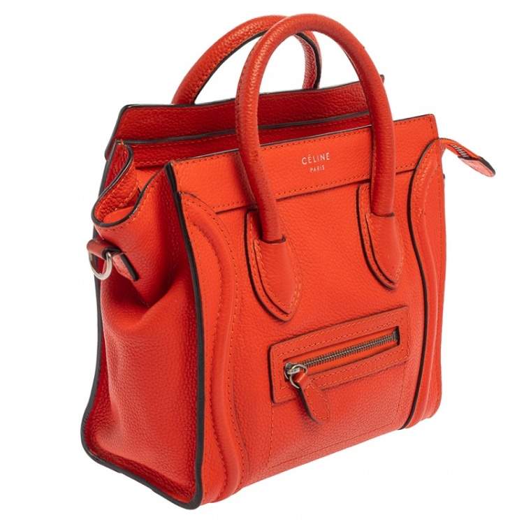 Pre Owned Celine Orange Leather Nano Luggage Tote