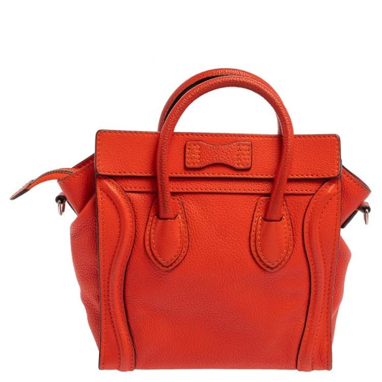 Pre Owned Celine Orange Leather Nano Luggage Tote