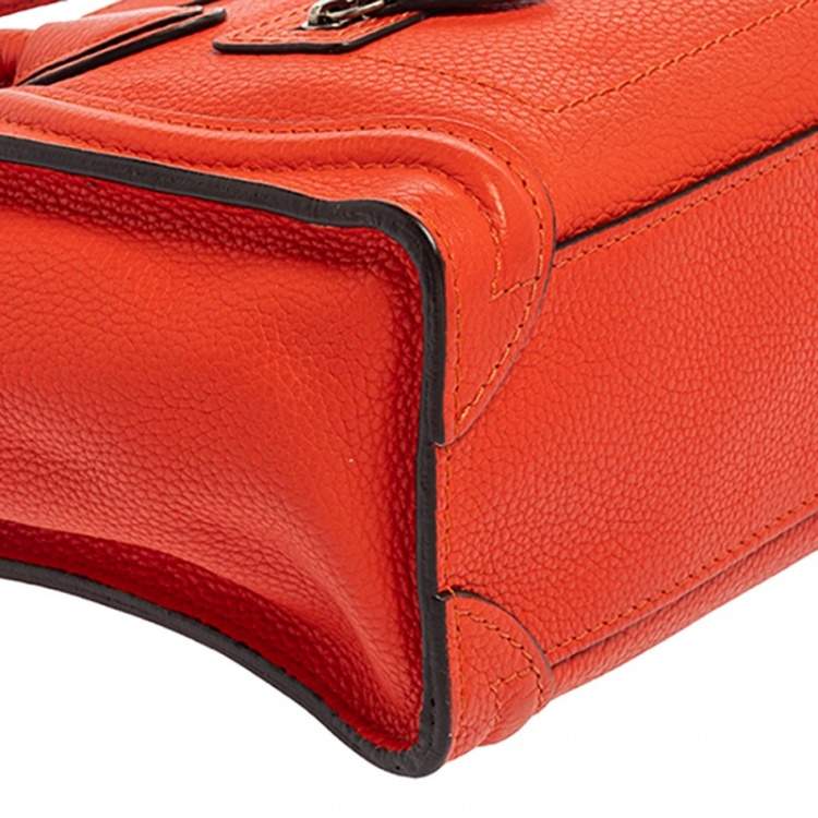 Pre Owned Celine Orange Leather Nano Luggage Tote