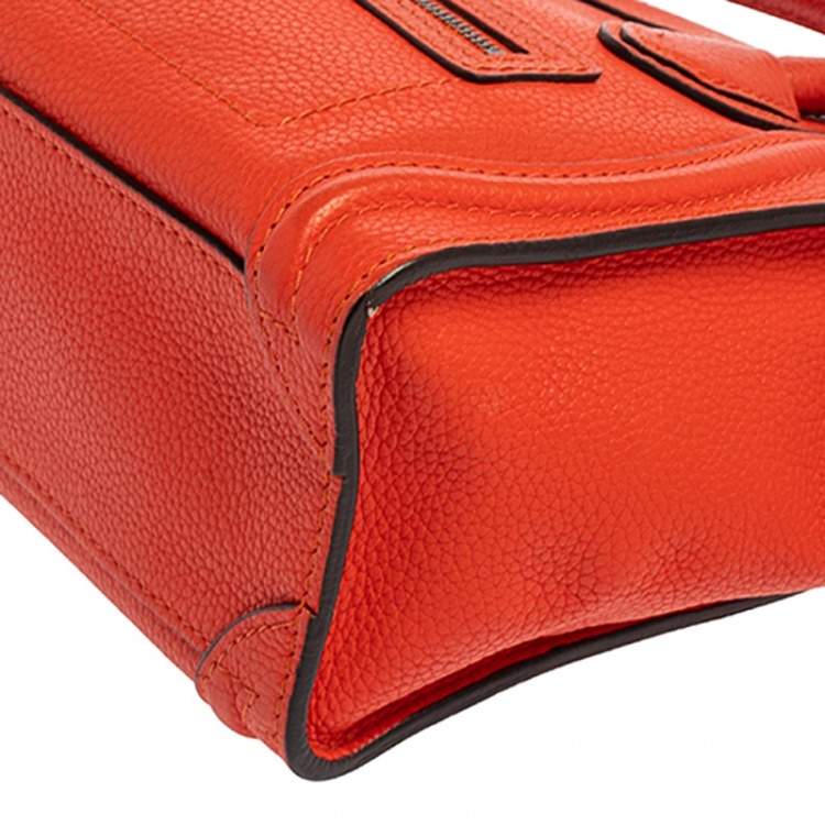 Pre Owned Celine Orange Leather Nano Luggage Tote