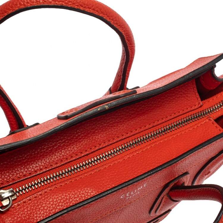 Pre Owned Celine Orange Leather Nano Luggage Tote